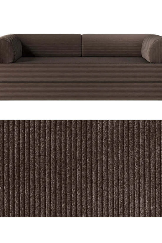 Primyhome convertible foldable sofa bed in Coffee Brown, large, featuring a close-up of the corduroy fabric texture