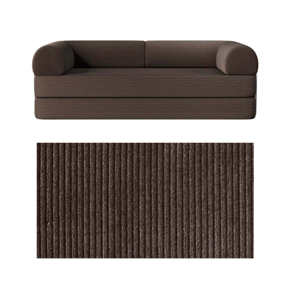 Primyhome convertible foldable sofa bed in Coffee Brown, large, featuring a close-up of the corduroy fabric texture