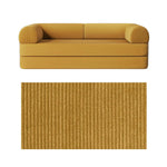 Primyhome convertible foldable sofa bed in Ginger Yellow, large, featuring a close-up of the corduroy fabric texture