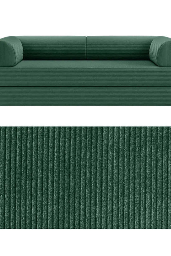 Primyhome convertible foldable sofa bed in Green, large, featuring a close-up of the corduroy fabric texture
