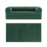 Primyhome convertible foldable sofa bed in Green, large, featuring a close-up of the corduroy fabric texture
