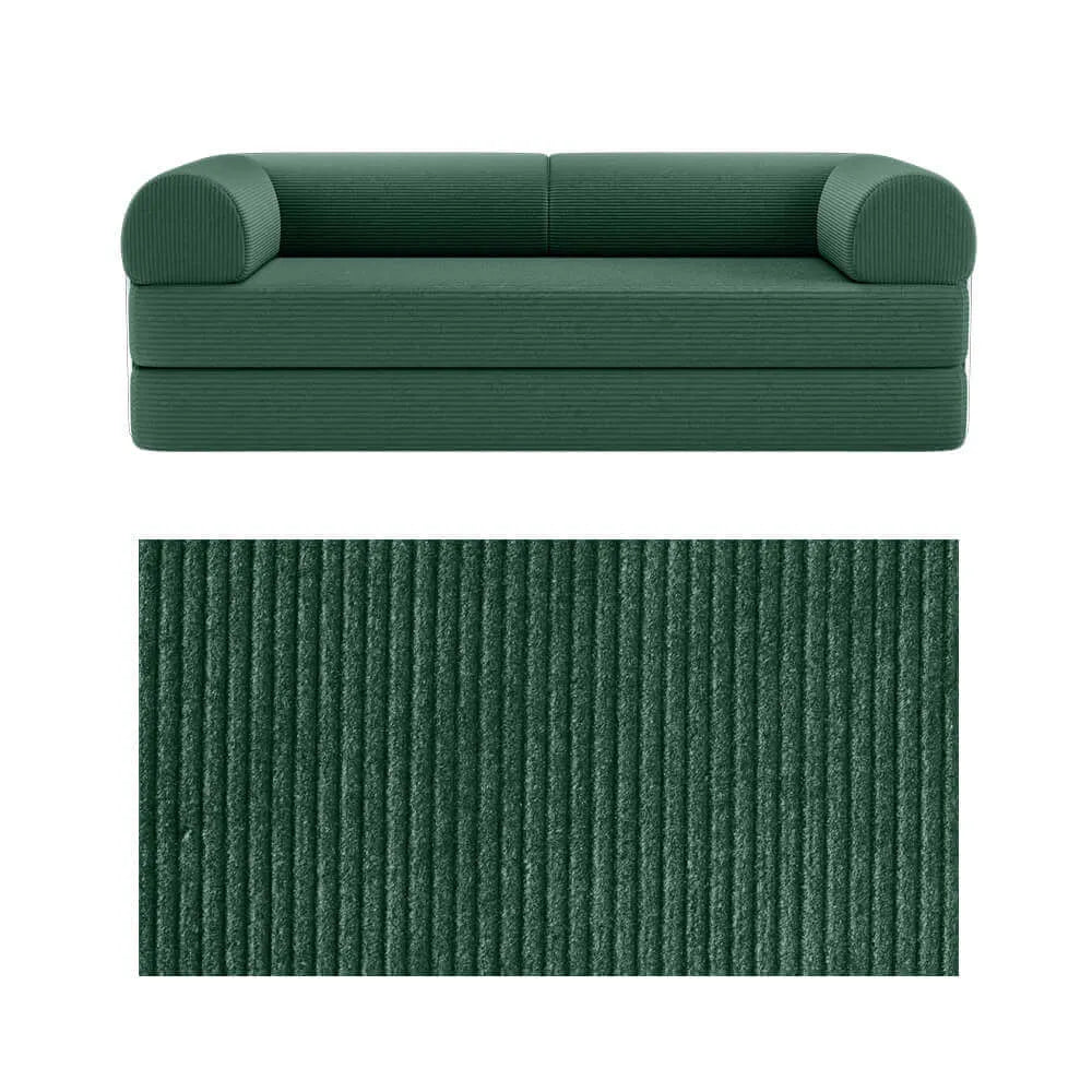 Primyhome convertible foldable sofa bed in Green, large, featuring a close-up of the corduroy fabric texture