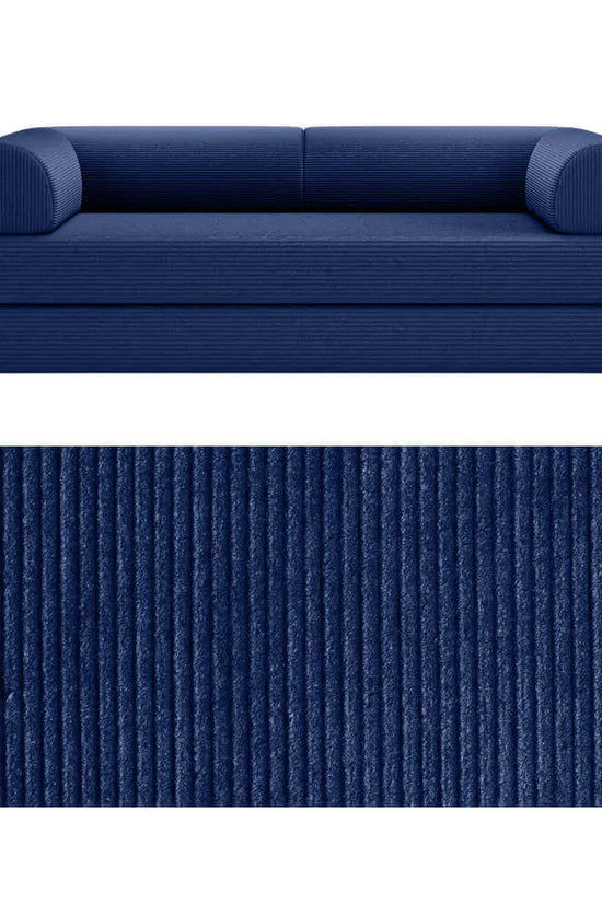 Primyhome convertible foldable sofa bed in Navy Blue, large, featuring a close-up of the corduroy fabric texture