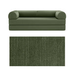 Primyhome convertible foldable sofa bed in Olive Green, large, featuring a close-up of the corduroy fabric texture
