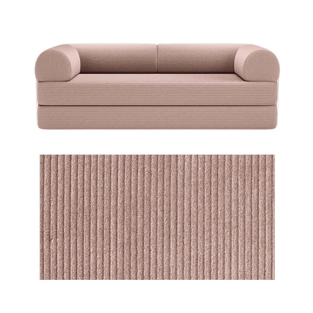 Primyhome convertible foldable sofa bed in Pink, large, featuring a close-up of the corduroy fabric texture
