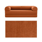 Primyhome convertible foldable sofa bed in Pumpkin Brown, large, featuring a close-up of the corduroy fabric texture