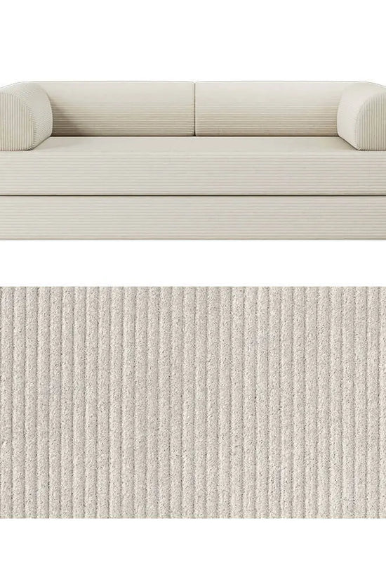 Primyhome convertible foldable sofa bed in White, large, featuring a close-up of the corduroy fabric texture