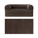 Primyhome convertible foldable sofa bed in Coffee Brown, mid-size, featuring a close-up of the corduroy fabric texture