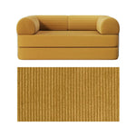 Primyhome convertible foldable sofa bed in Ginger Yellow, mid-size, featuring a close-up of the corduroy fabric texture