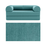 Primyhome convertible foldable sofa bed in Light Blue, mid-size, featuring a close-up of the corduroy fabric texture