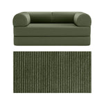 Primyhome convertible foldable sofa bed in Olive Green, mid-size, featuring a close-up of the corduroy fabric texture