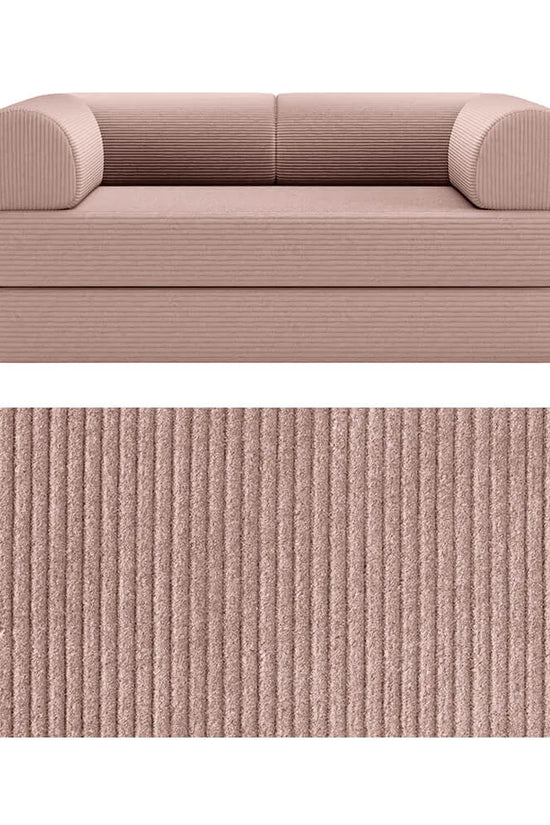 Primyhome convertible foldable sofa bed in Pink, mid-size, featuring a close-up of the corduroy fabric texture
