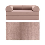 Primyhome convertible foldable sofa bed in Pink, mid-size, featuring a close-up of the corduroy fabric texture
