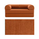 Primyhome convertible foldable sofa bed in Pumpkin Brown, mid-size, featuring a close-up of the corduroy fabric texture