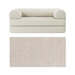 Primyhome convertible foldable sofa bed in White, mid-size, featuring a close-up of the corduroy fabric texture