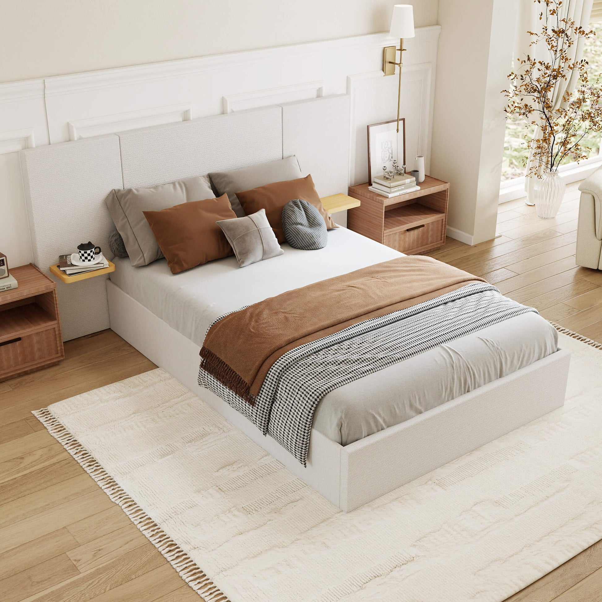 ModuNest Solid Wood Bed with Built-in Side Tables