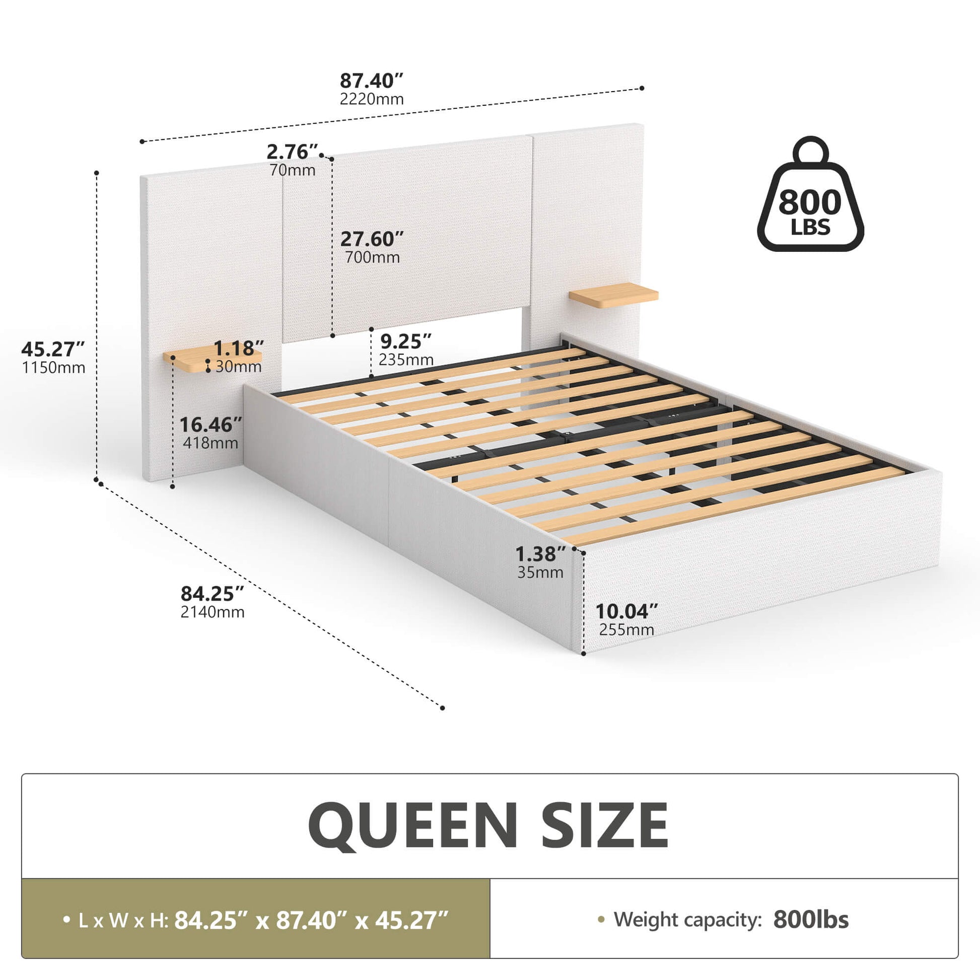 ModuNest Solid Wood Bed with Built-in Side Tables