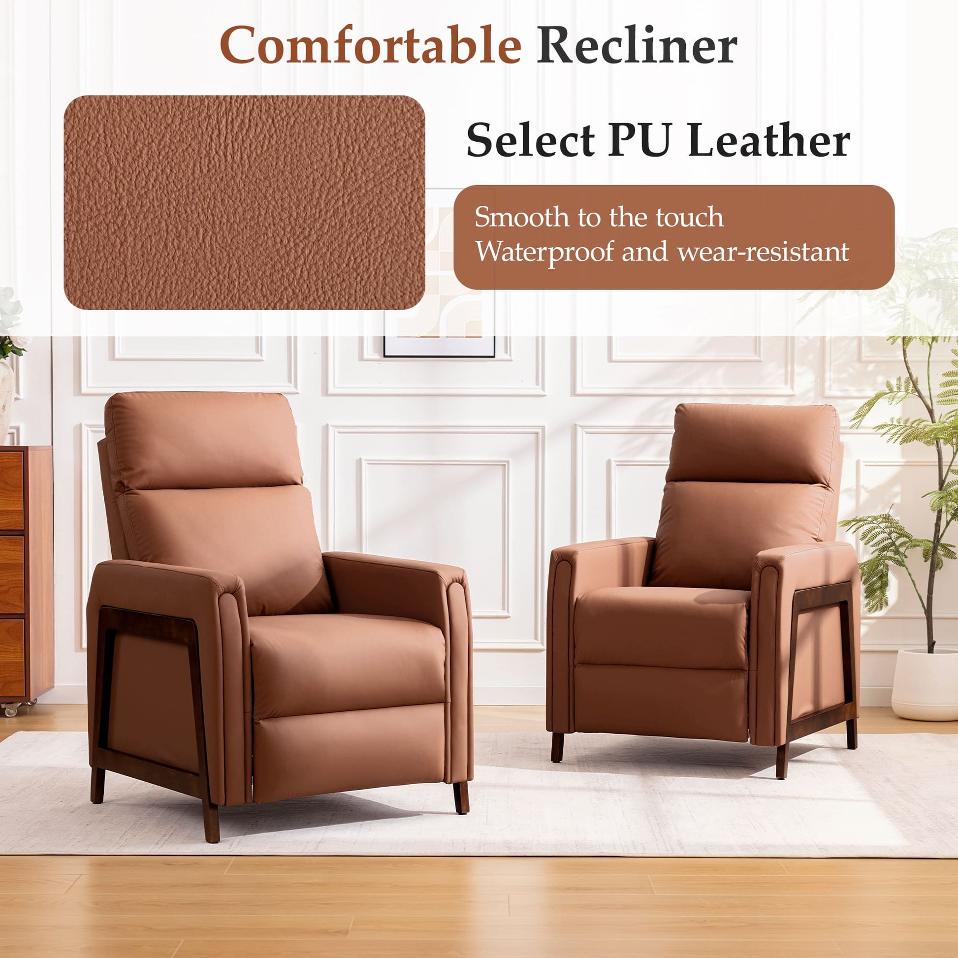 Mid-Century Modern Leather Power Recliner Chair