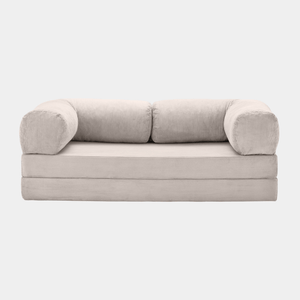 Primyhome convertible white corduroy sleeper sofa bed, minimalist modern design for living room or studio