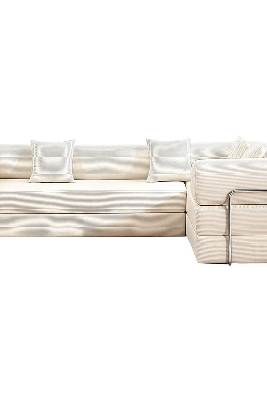 Primyhome White  corner closed sectional sofa, modular corduroy L-shaped couch for living rooms