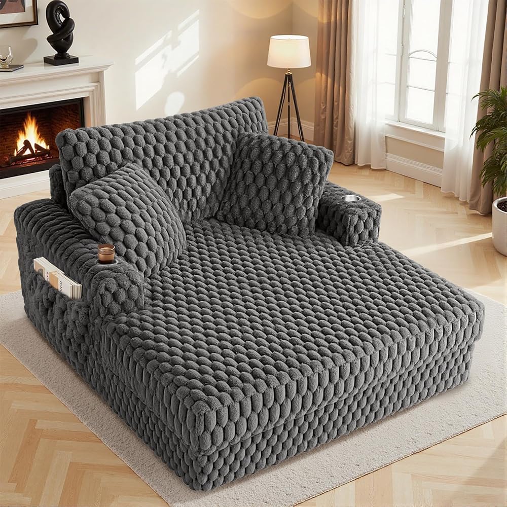 74.8" Oversize Corduroy Double Lounge Chaise Sofa Bed