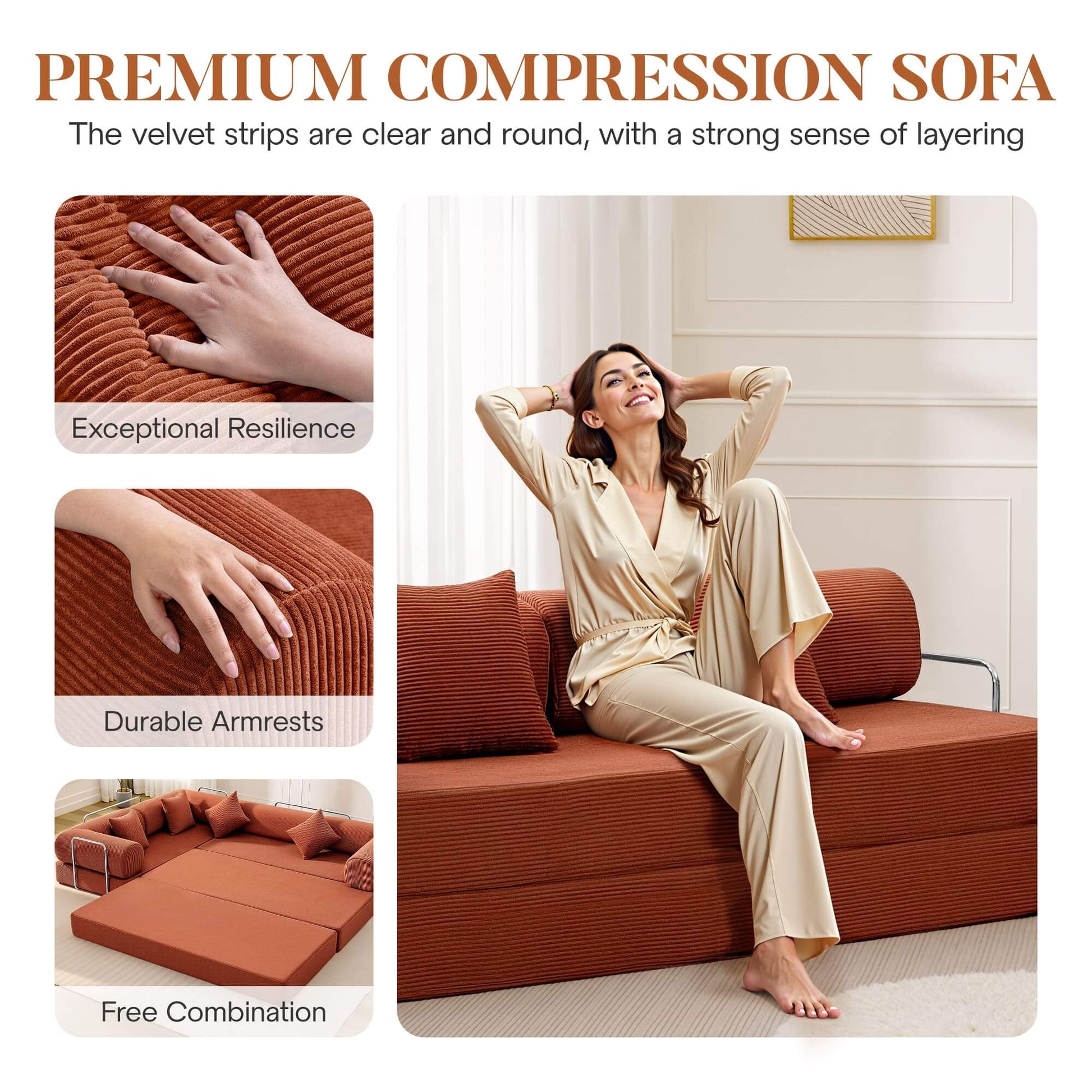 Combination Corner Sofa with High-Rebound Density Sponge