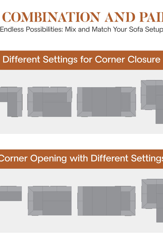 Versatile modular sofa bed configuration guide showing multiple arrangement options for corner and sectional setups.