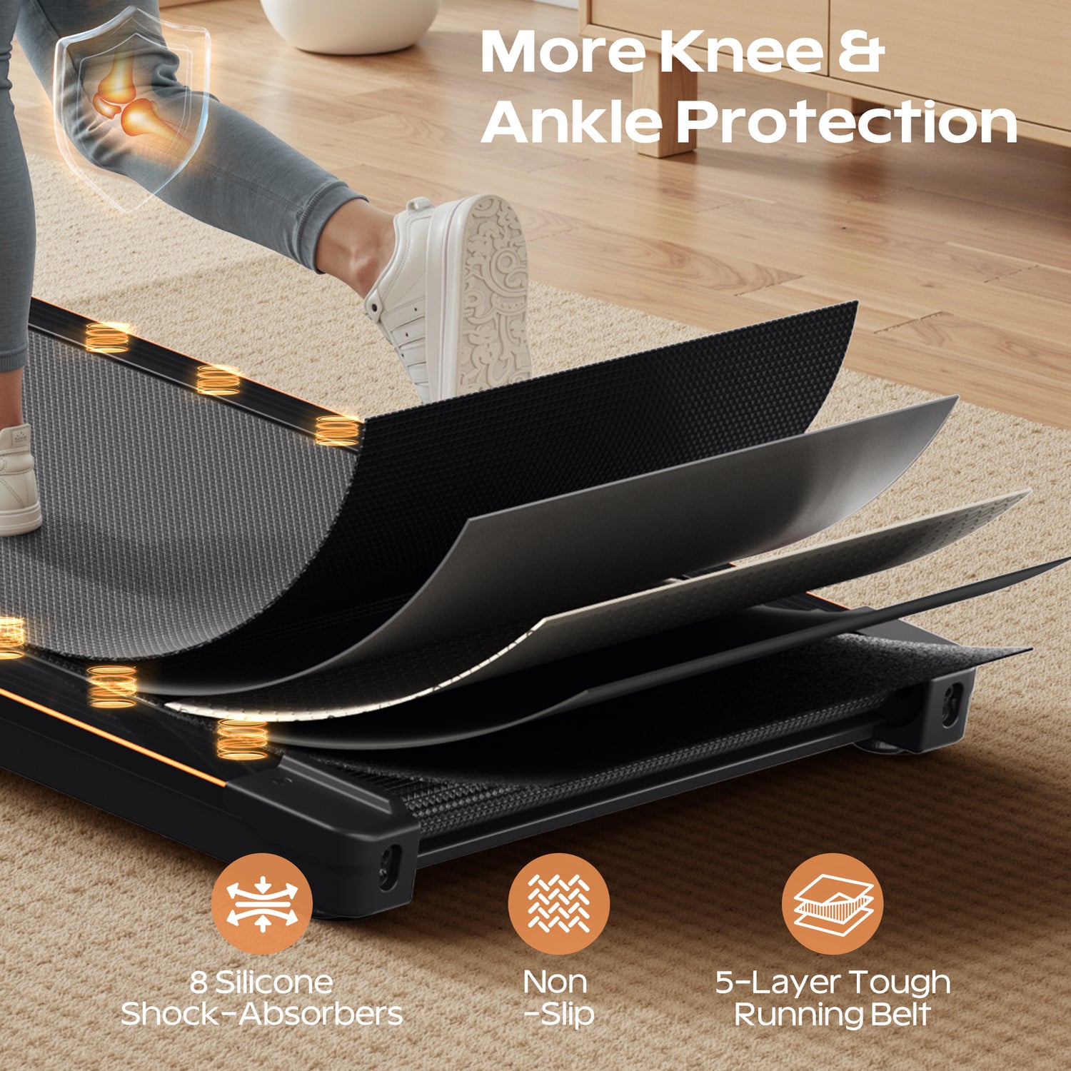 Primy Walking Pad with Incline and Handle, 4 in 1 Compact Under Desk Treadmill for Walking Jogging, Portable Foldable Treadmill, Modern Fitness Equipment, Stable Workout Running Machine