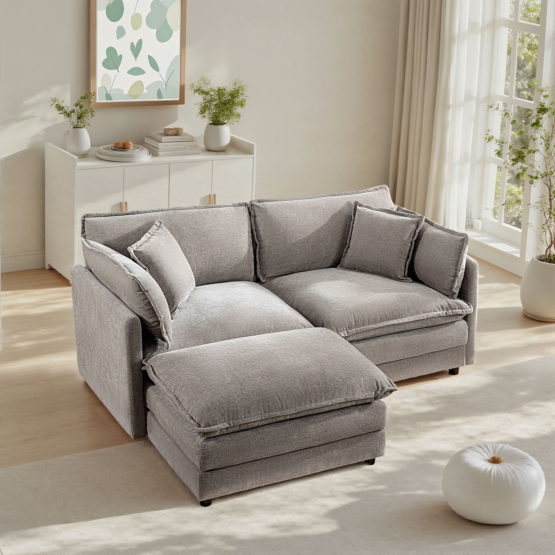 Modular 3-Seat Deep Seat Sectional Sofa with Ottoman