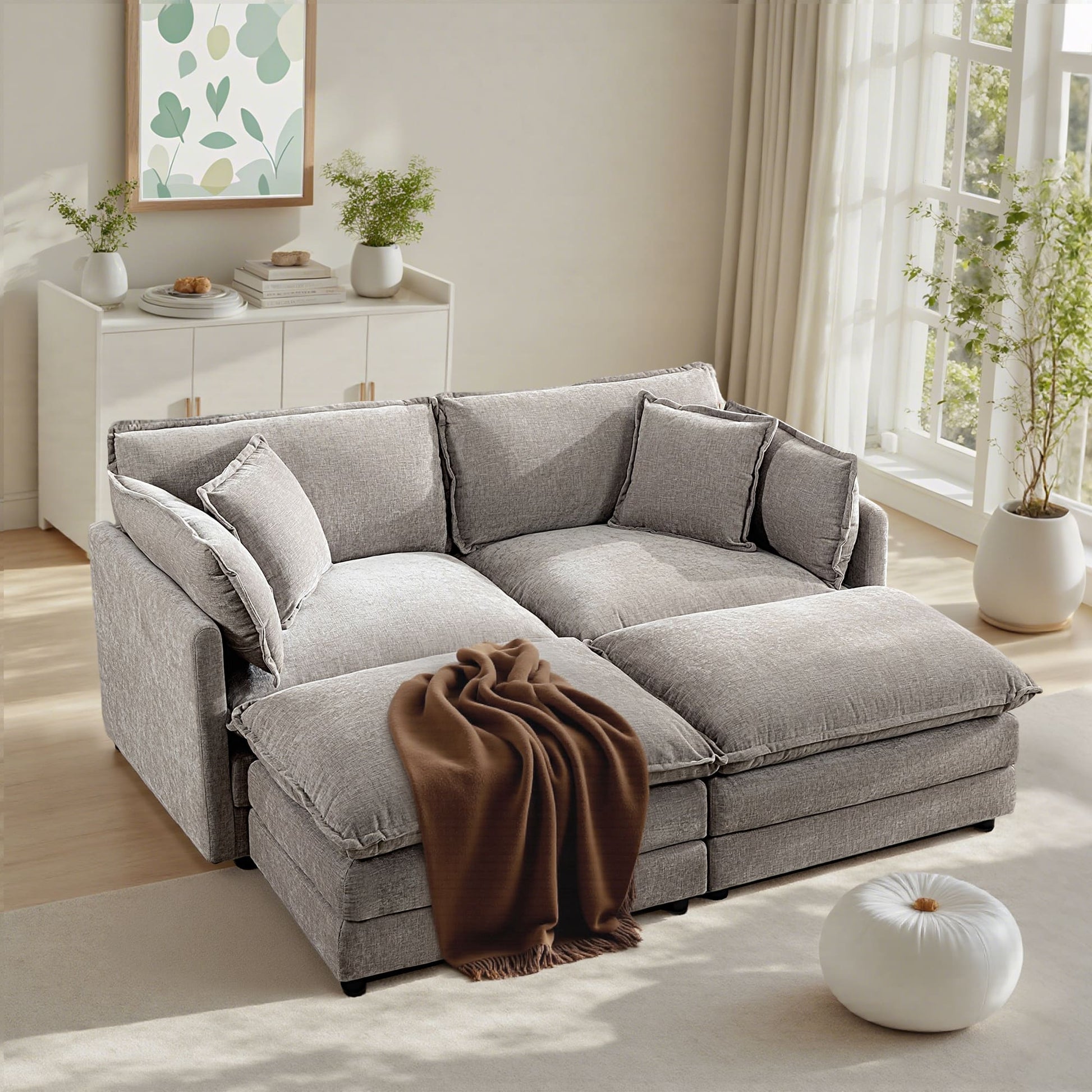 Modular 3-Seat Deep Seat Sectional Sofa with Ottoman