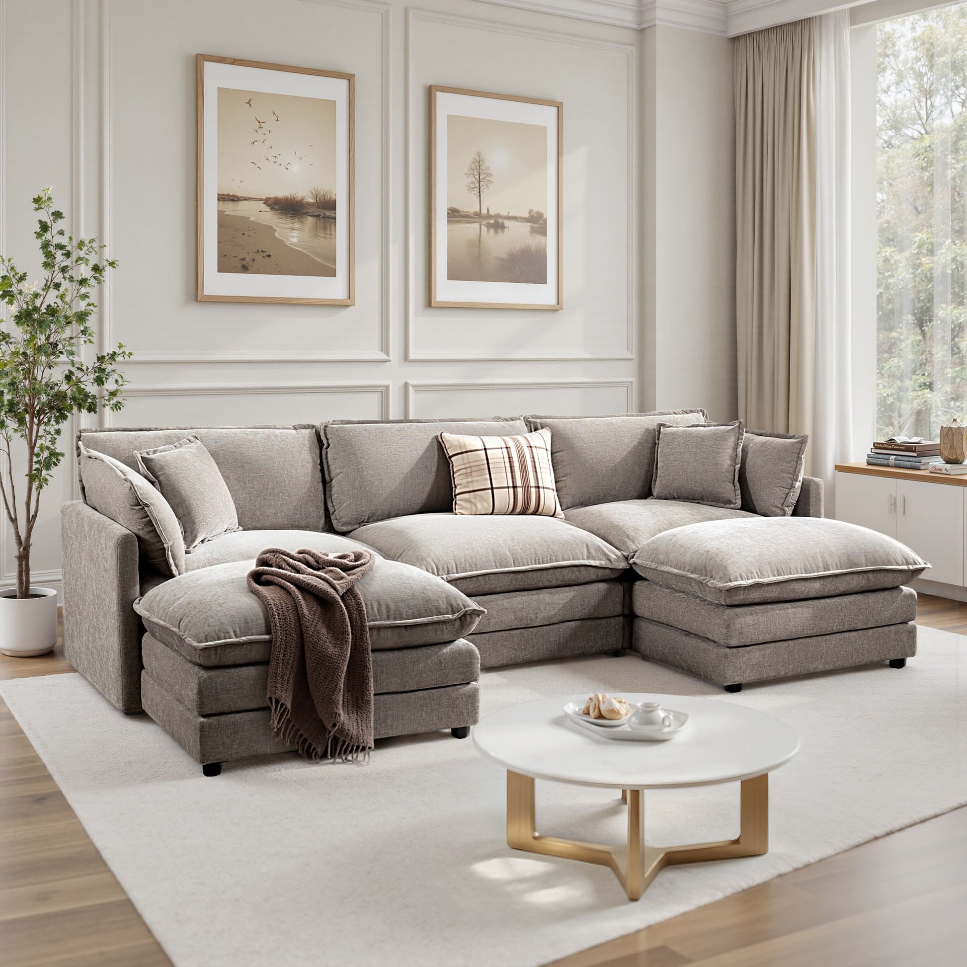 Modular 3-Seat Deep Seat Sectional Sofa with Ottoman