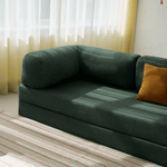 Primyhome green corduroy convertible sleeper sofa detail and sofa armrest close-up