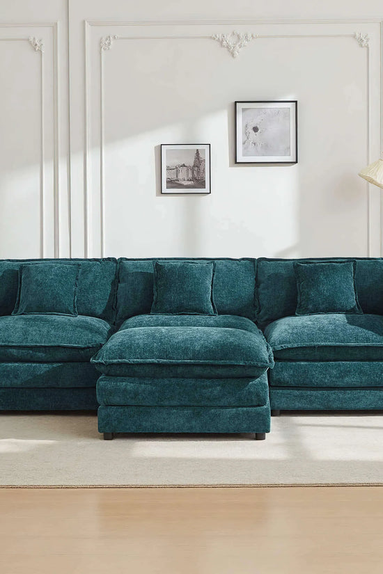 Modular 3-Seat Deep Seat Sectional Sofa with Ottoman