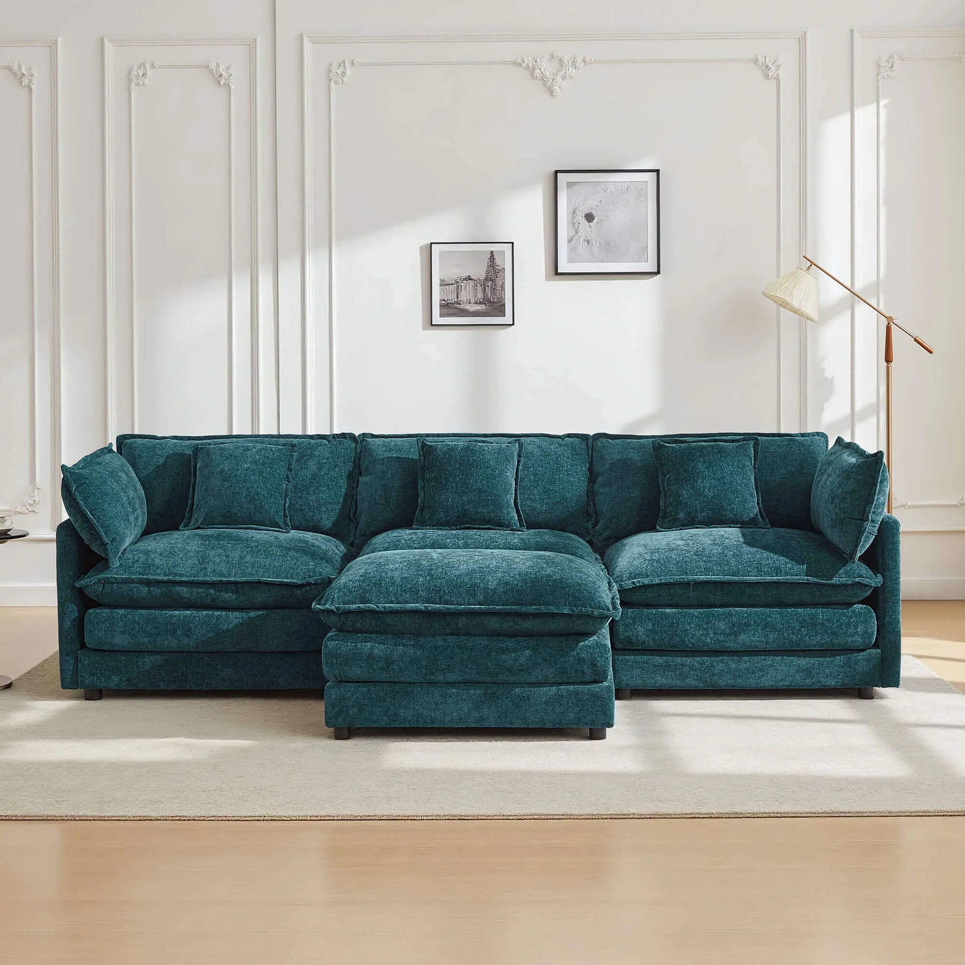 Modular 3-Seat Deep Seat Sectional Sofa with Ottoman
