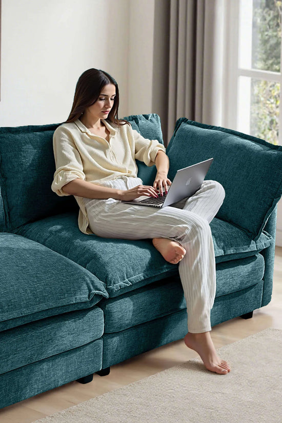 Modular 3-Seat Deep Seat Sectional Sofa with Ottoman