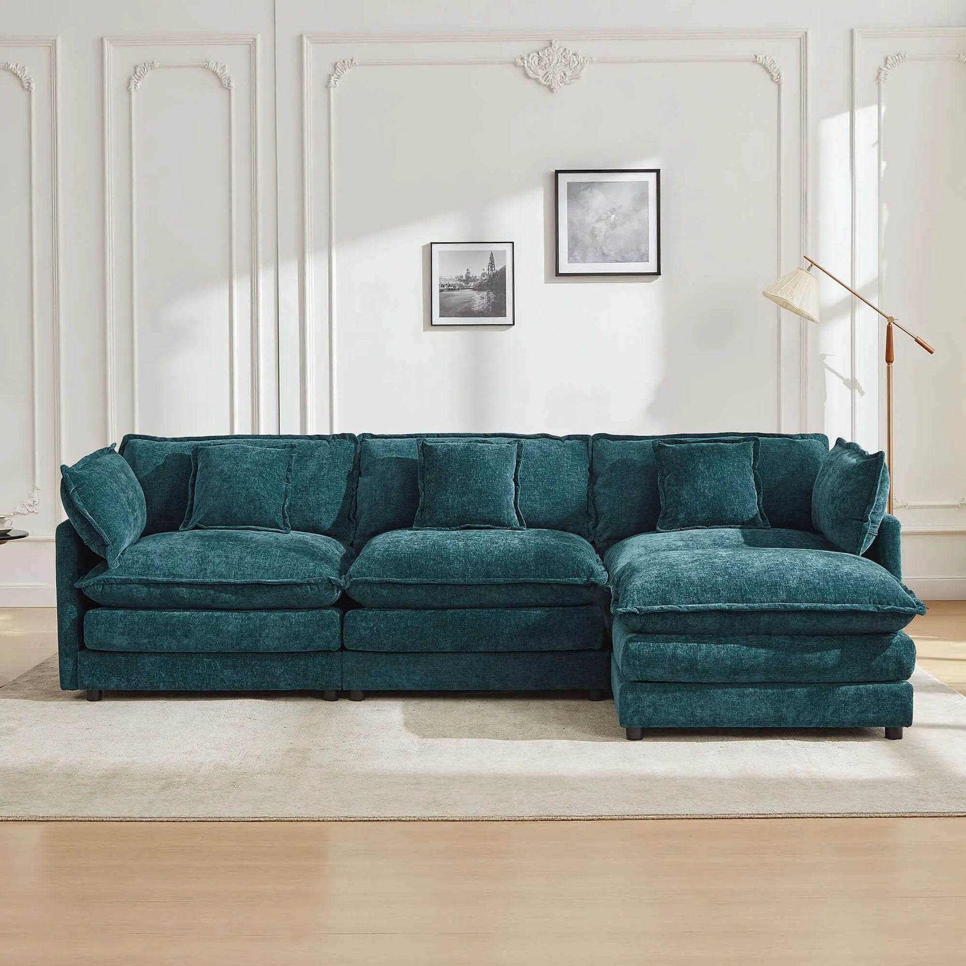 Modular 3-Seat Deep Seat Sectional Sofa with Ottoman