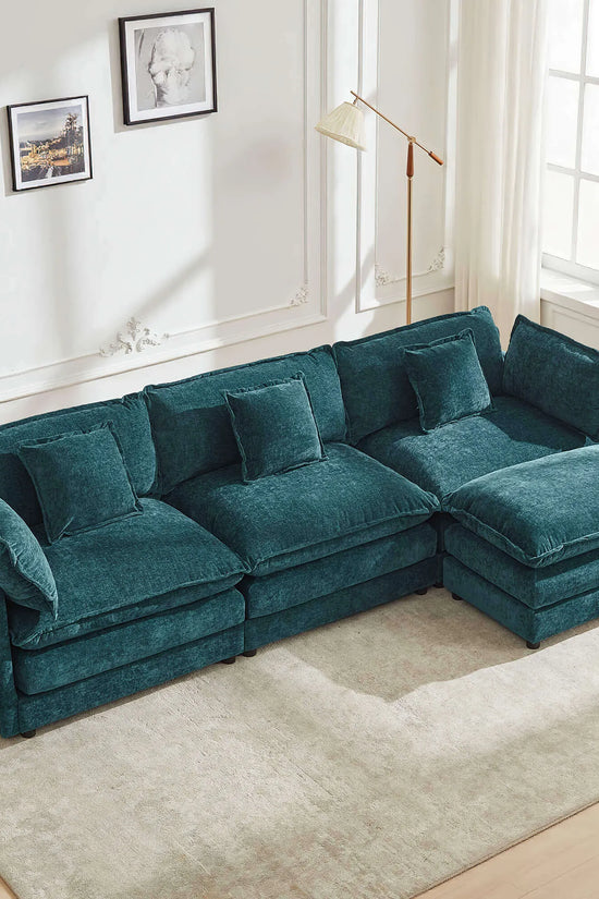 Modular 3-Seat Deep Seat Sectional Sofa with Ottoman