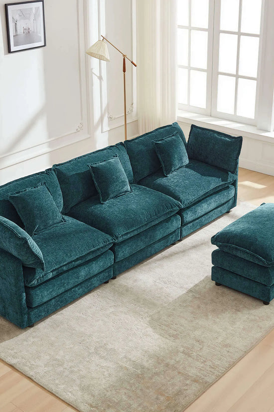 Modular 3-Seat Deep Seat Sectional Sofa with Ottoman