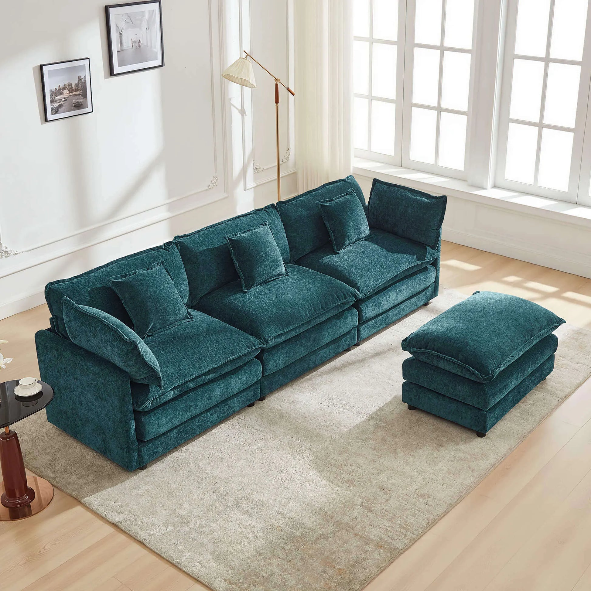 Modular 3-Seat Deep Seat Sectional Sofa with Ottoman