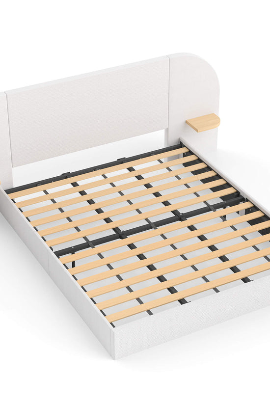 ModuNest Rounded Solid Wood Bed with Built-in Side Tables