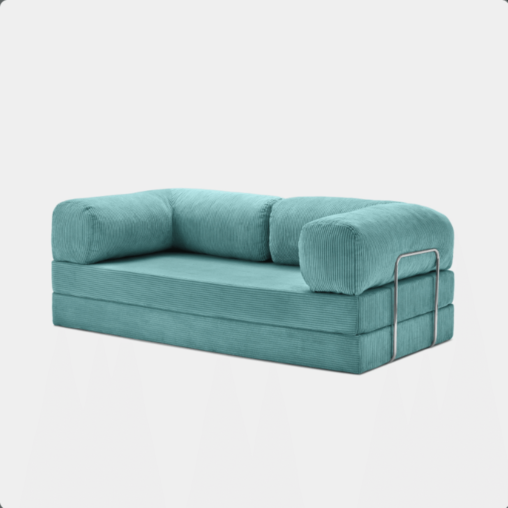 Primyhome light blue corduroy convertible sofa bed with metal side frame, modern floor lounge seating for small spaces