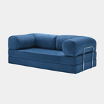 Primyhome navy blue corduroy convertible sofa bed with metal side frame, modern floor lounge seating for small spaces