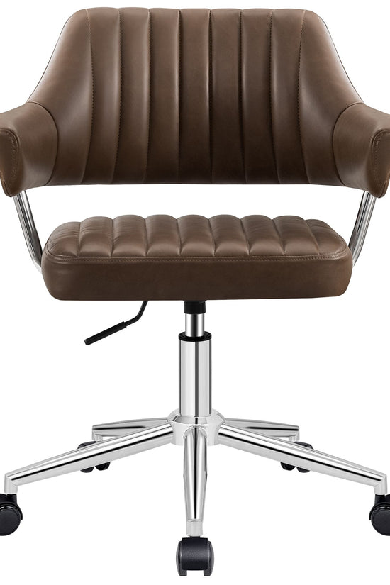Adjustable PU Leather Swivel Vanity Chair with Arms