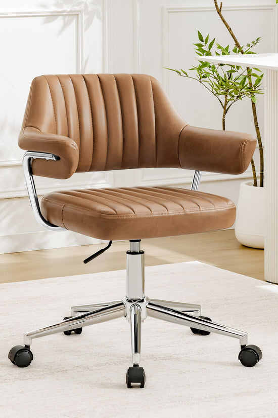 Adjustable PU Leather Swivel Vanity Chair with Arms