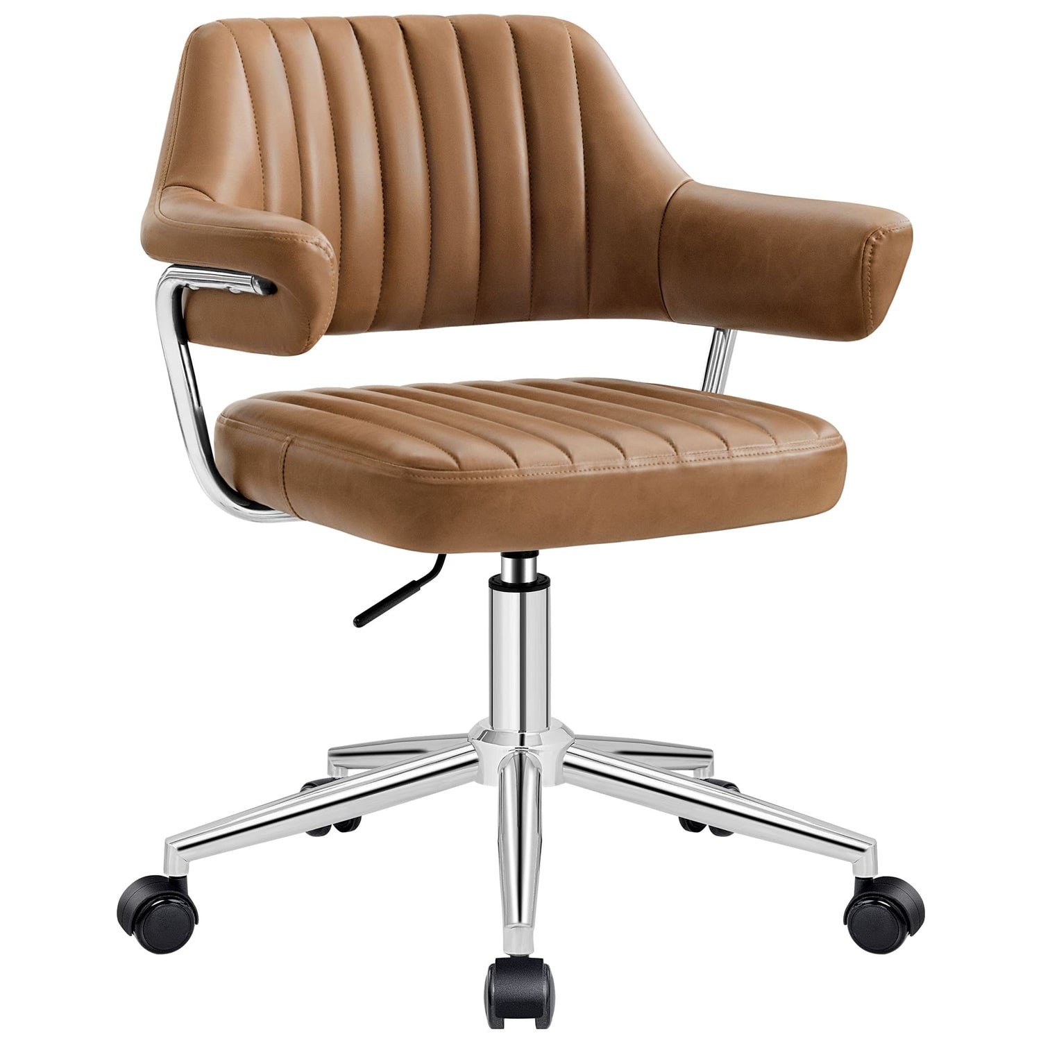 Adjustable PU Leather Swivel Vanity Chair with Arms