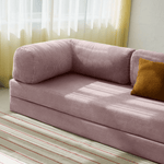 Primyhome pink corduroy convertible sleeper sofa detail and sofa armrest close-up