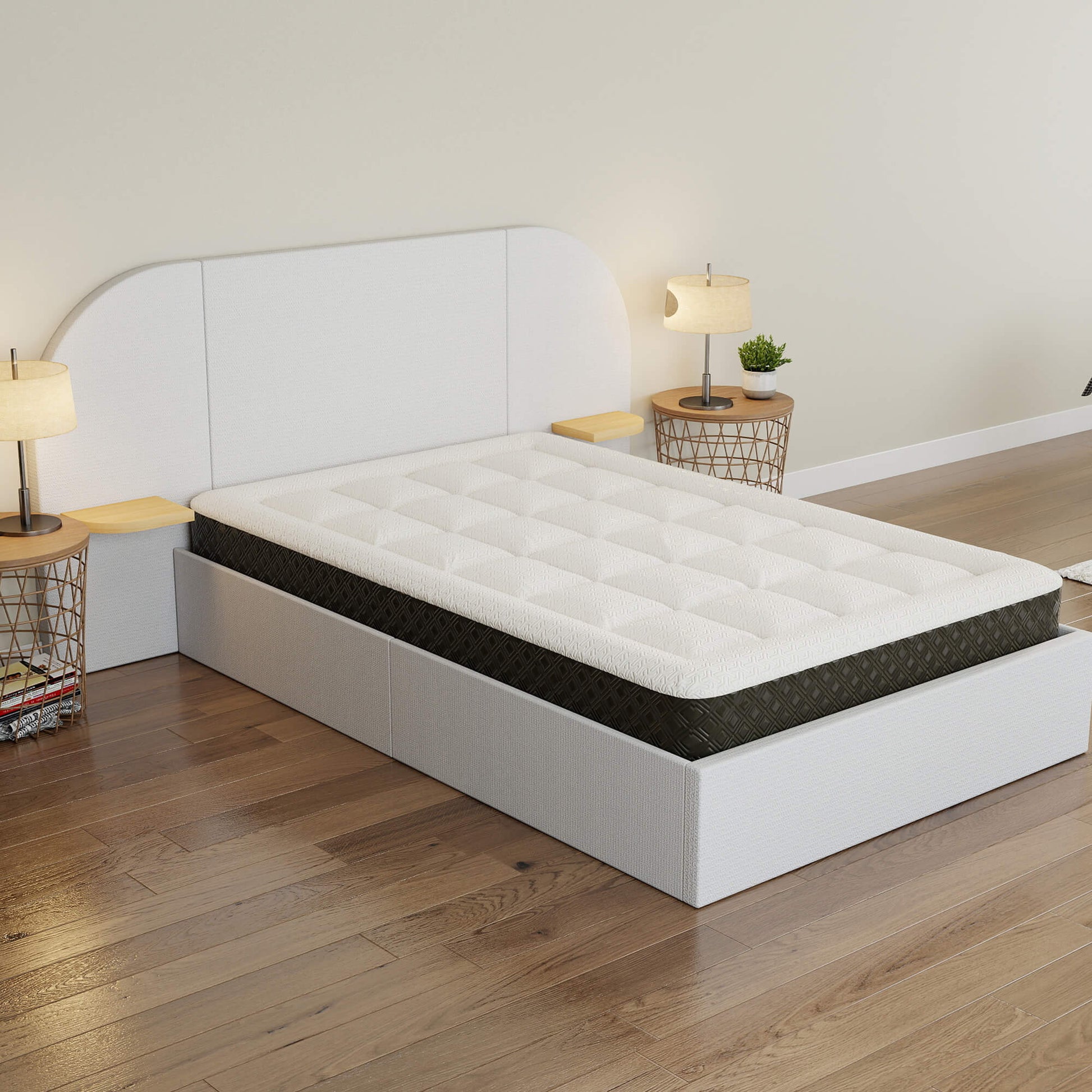 ModuNest Rounded Solid Wood Bed with Built-in Side Tables