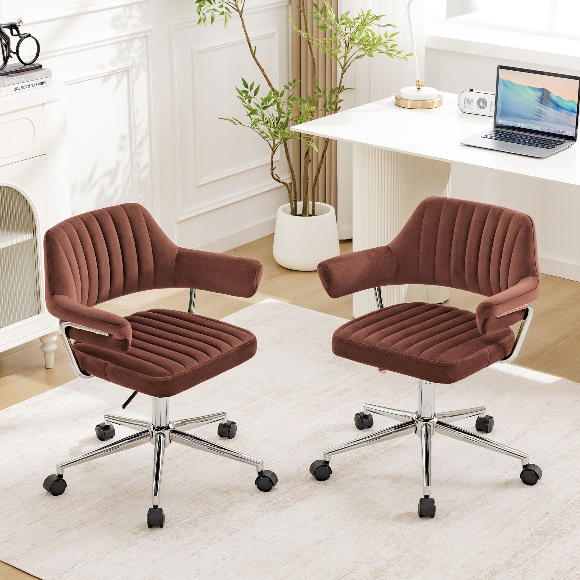 Adjustable PU Leather Swivel Vanity Chair with Arms