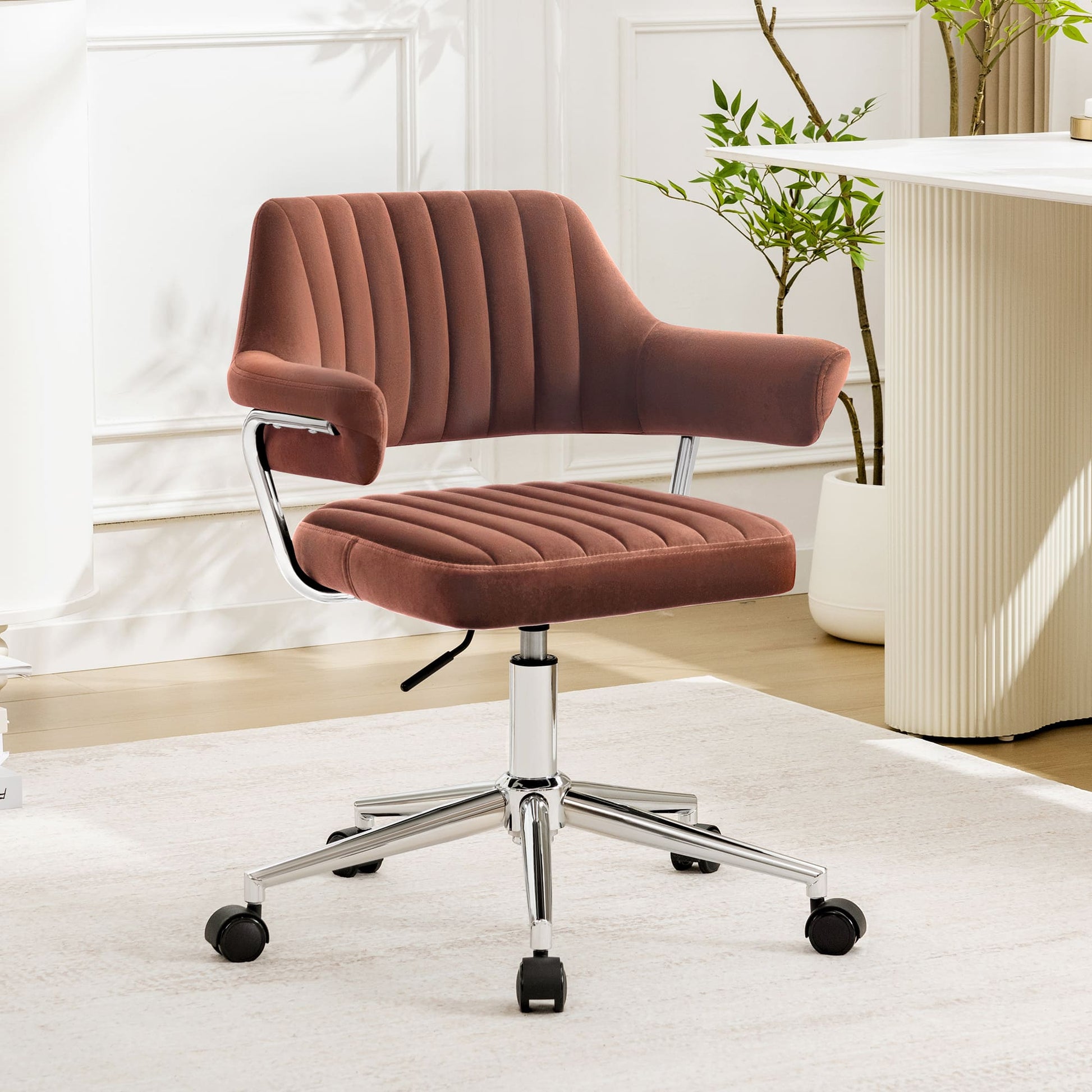 Adjustable PU Leather Swivel Vanity Chair with Arms