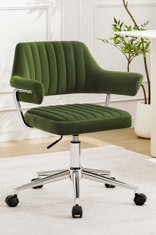 Adjustable PU Leather Swivel Vanity Chair with Arms